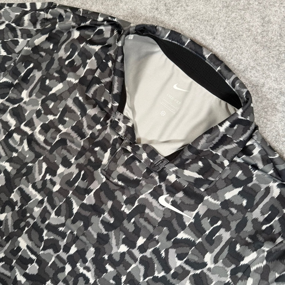 Nike Dri-FIT Mens XL Grey Leopard Animal Print Golf Polo Shirt FD5939-077